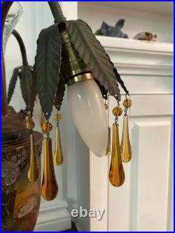 Art Deco Nouveau Spelter Reverse Painting Lamp 1920 Frankart Church Amber Crystl