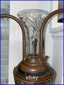 Art Deco Nouveau Spelter Reverse Painting Lamp 1920 Frankart Church Amber Crystl