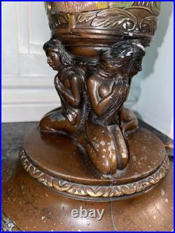 Art Deco Nouveau Spelter Reverse Painting Lamp 1920 Frankart Church Amber Crystl