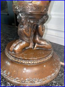 Art Deco Nouveau Spelter Reverse Painting Lamp 1920 Frankart Church Amber Crystl