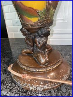 Art Deco Nouveau Spelter Reverse Painting Lamp 1920 Frankart Church Amber Crystl