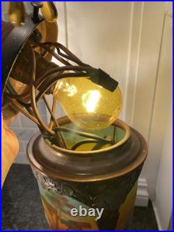 Art Deco Nouveau Spelter Reverse Painting Lamp 1920 Frankart Church Amber Crystl