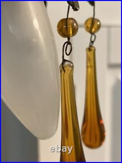 Art Deco Nouveau Spelter Reverse Painting Lamp 1920 Frankart Church Amber Crystl