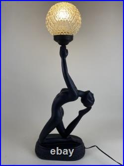 Art Deco Nouveau Style Nude Dancer Table Lamp Sculpture Erotica Woman Black