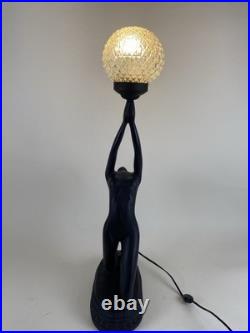 Art Deco Nouveau Style Nude Dancer Table Lamp Sculpture Erotica Woman Black