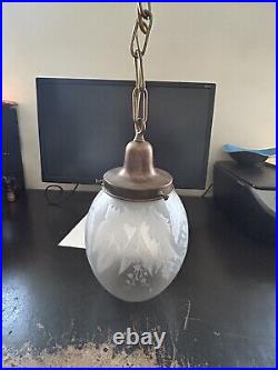 Art Deco Nouveau Victorian Unique Glass Shade Brass Canopy Hanging Light Fixture