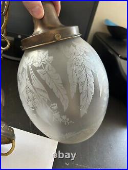 Art Deco Nouveau Victorian Unique Glass Shade Brass Canopy Hanging Light Fixture