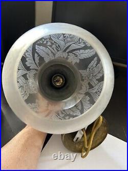Art Deco Nouveau Victorian Unique Glass Shade Brass Canopy Hanging Light Fixture