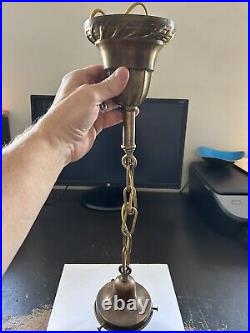 Art Deco Nouveau Victorian Unique Glass Shade Brass Canopy Hanging Light Fixture