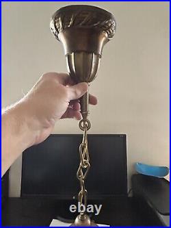 Art Deco Nouveau Victorian Unique Glass Shade Brass Canopy Hanging Light Fixture