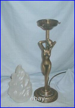 Art Deco / Nouveau'lady' Lamp With Opaque Glass Lame Shade