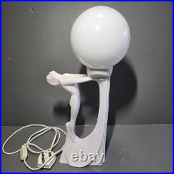 Art Deco Nude Lady Figural Table Lamp White Ceramic Glass Globe Shade England