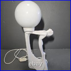 Art Deco Nude Lady Figural Table Lamp White Ceramic Glass Globe Shade England
