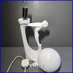 Art Deco Nude Lady Figural Table Lamp White Ceramic Glass Globe Shade England