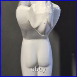 Art Deco Nude Lady Figural Table Lamp White Ceramic Glass Globe Shade England