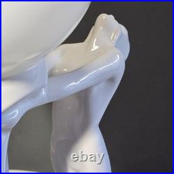 Art Deco Nude Lady Figural Table Lamp White Ceramic Glass Globe Shade England
