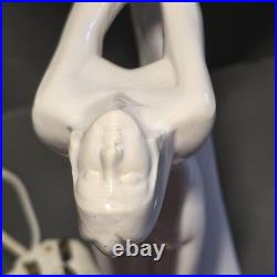 Art Deco Nude Lady Figural Table Lamp White Ceramic Glass Globe Shade England