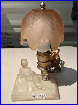 Art Deco Nude Lady Figure Figural Boudoir Lamp Frosted Glass