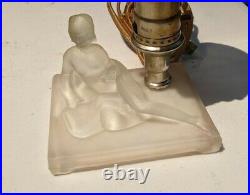 Art Deco Nude Lady Figure Figural Boudoir Lamp Frosted Glass