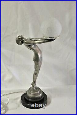 Art Deco Nude Lady Lamp, Style of max Le Verrier. Small Biba, Antique Silver pa