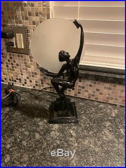 Art Deco Nude Lady Nymph Black Enamel Metal Frankart SARSAPARILLA Disc Lamp USA