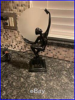 Art Deco Nude Lady Nymph Black Enamel Metal Frankart SARSAPARILLA Disc Lamp USA