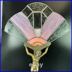 Art Deco Nude Lady Stained Glass Pink White Fan Lamp Shade 18 L L WMC