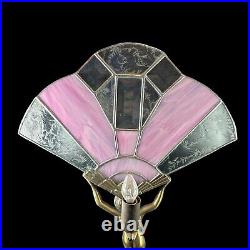 Art Deco Nude Lady Stained Glass Pink White Fan Lamp Shade 18 L L WMC