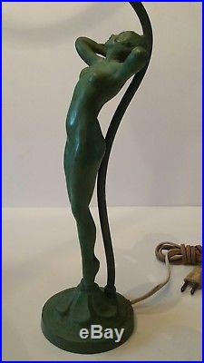 Art Deco Nude Lamp Original Green Paint Marked Copyright 1928
