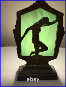 Art Deco Nude Silhouette Frankart Vintage Slag Glass Working Lamp Copper finish