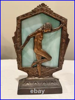 Art Deco Nude Silhouette Frankart Vintage Slag Glass Working Lamp Copper finish