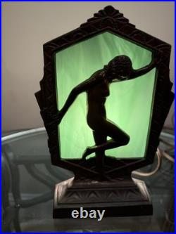 Art Deco Nude Silhouette Frankart Vintage Slag Glass Working Lamp Copper finish