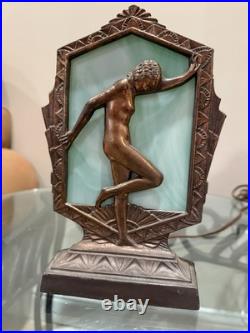 Art Deco Nude Silhouette Frankart Vintage Slag Glass Working Lamp Copper finish