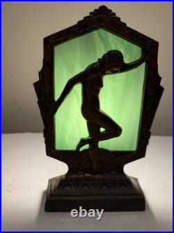 Art Deco Nude Silhouette Frankart Vintage Slag Glass Working Lamp Copper finish