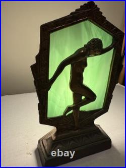 Art Deco Nude Silhouette Frankart Vintage Slag Glass Working Lamp Copper finish