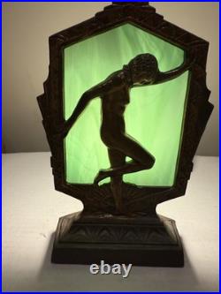 Art Deco Nude Silhouette Frankart Vintage Slag Glass Working Lamp Copper finish