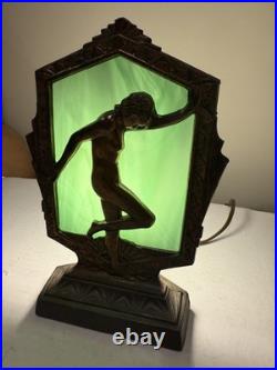 Art Deco Nude Silhouette Frankart Vintage Slag Glass Working Lamp Copper finish