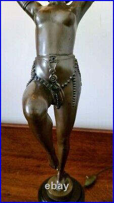 Art Deco Nude Woman Figurine With Chunk Jewel Crystal Globe Marble Base NICE