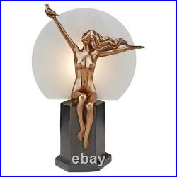 Art Deco Nude maiden fluid in motion holding pigeon bird sculptural accent Lamp