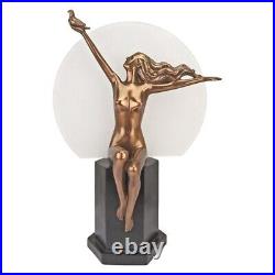 Art Deco Nude maiden fluid in motion holding pigeon bird sculptural accent Lamp