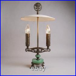 Art Deco Oscar Bach Jadeite Cast Lamp Light Devil Finial Double Socket Parlor