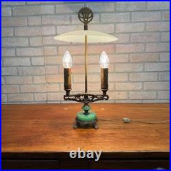 Art Deco Oscar Bach Jadeite Cast Lamp Light Devil Finial Double Socket Parlor