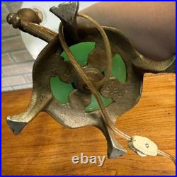 Art Deco Oscar Bach Jadeite Cast Lamp Light Devil Finial Double Socket Parlor