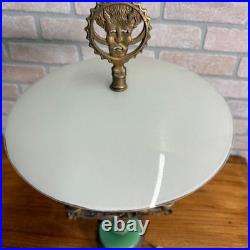 Art Deco Oscar Bach Jadeite Cast Lamp Light Devil Finial Double Socket Parlor