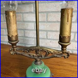 Art Deco Oscar Bach Jadeite Cast Lamp Light Devil Finial Double Socket Parlor