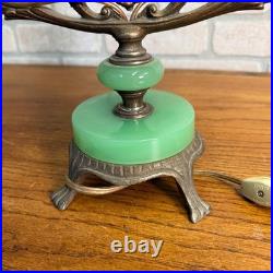 Art Deco Oscar Bach Jadeite Cast Lamp Light Devil Finial Double Socket Parlor