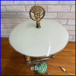 Art Deco Oscar Bach Jadeite Cast Lamp Light Devil Finial Double Socket Parlor