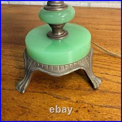 Art Deco Oscar Bach Jadeite Cast Lamp Light Devil Finial Double Socket Parlor