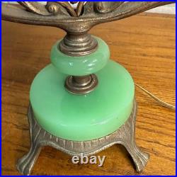 Art Deco Oscar Bach Jadeite Cast Lamp Light Devil Finial Double Socket Parlor