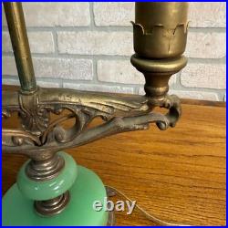 Art Deco Oscar Bach Jadeite Cast Lamp Light Devil Finial Double Socket Parlor